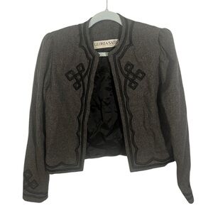 vintage union made 80s wool gray black gloria sachs cropped embroidered jacket
